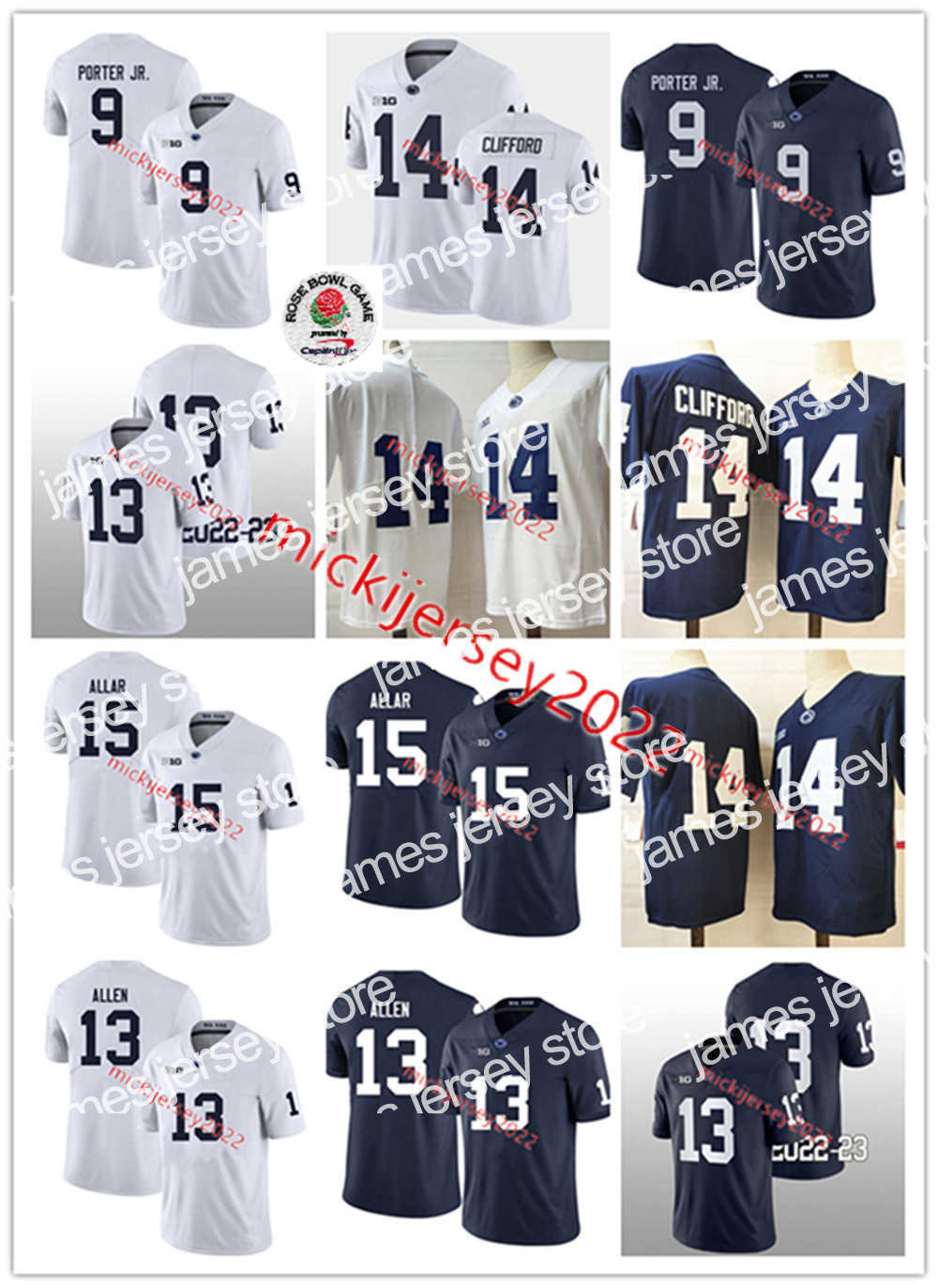 

American College Football Wear Mens Joey Porter Jr. Penn State Nittany Lions Football Jerseys Stitched 14 Sean Clifford 13 Kaytron Allen 15 Drew Allar Jersey S-3XL, 9 joey porter jr.