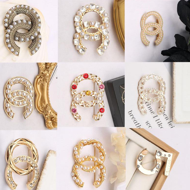 

20style Brand Designer C Double Letter Brooches Women Men Couples Luxury Rhinestone Crystal Pearl Brooch Suit Laple Pin Metal Fashion Jewelry Accessories