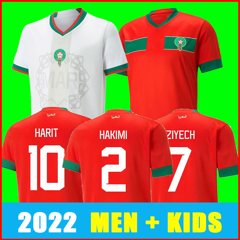 

2022 Morocco Soccer Jerseys Home and Away Jersey Thai Edition Short Sleeve Custom Ziyeh Boujerab World Cup Football Dress, 22 23 men away+patch
