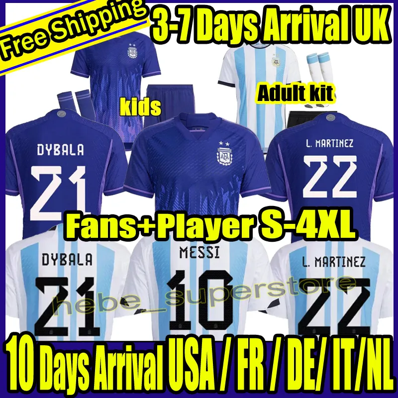 

S-4XL Fans player Version 2022 2023 Argentina soccer Jerseys 22 23 MESSIS MAC ALLISTER DYBALA DI MARIA MARTINEZ DE PAUL MARADONA child kids kit Men women football shirt, Kids kit+socks
