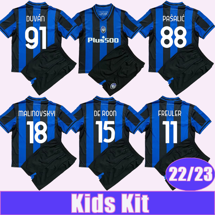 

22 23 Atalanta MALINOVSKYI Kids Kit Soccer Jerseys DUVAN ILICIC BOGA FREULER DE ROON PASALIC Home Child Suit Football Shirts, Tz10795 22 23 home no socks