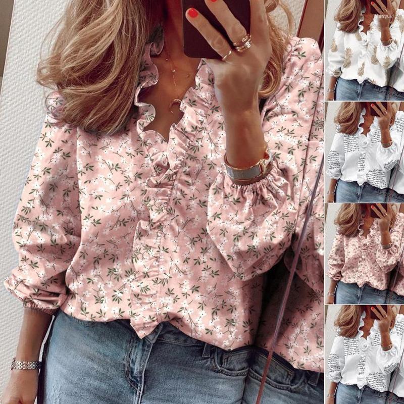 

Women' Blouses Blouse Women' Shirt Long Sleeve Printed Ruffled Blusas Mujer De Moda 2022 Verano Elegantes Korean Fashion, Pink