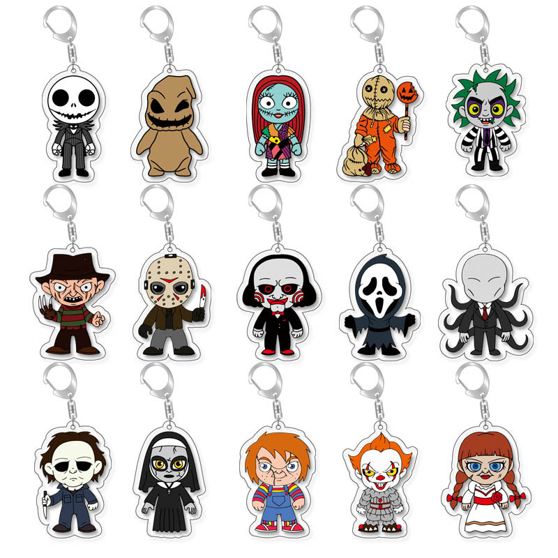 

50MM Acrylic keychain halloween horror amime cartoon cute Blade Cup Key Chain Keyring acrylic keychains in hanging retail packaging, Mixed colors