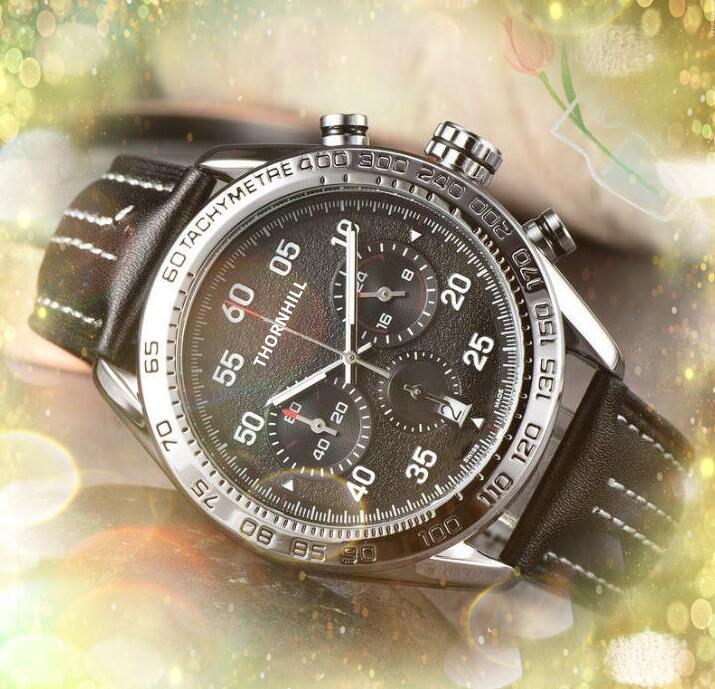 

All Dials Work Popular Mens Watches Three Eyes Full Functional Clock Leather Belt Quartz Waterproof Calendar all the crime scanning tick wristwatch gifts, As pic