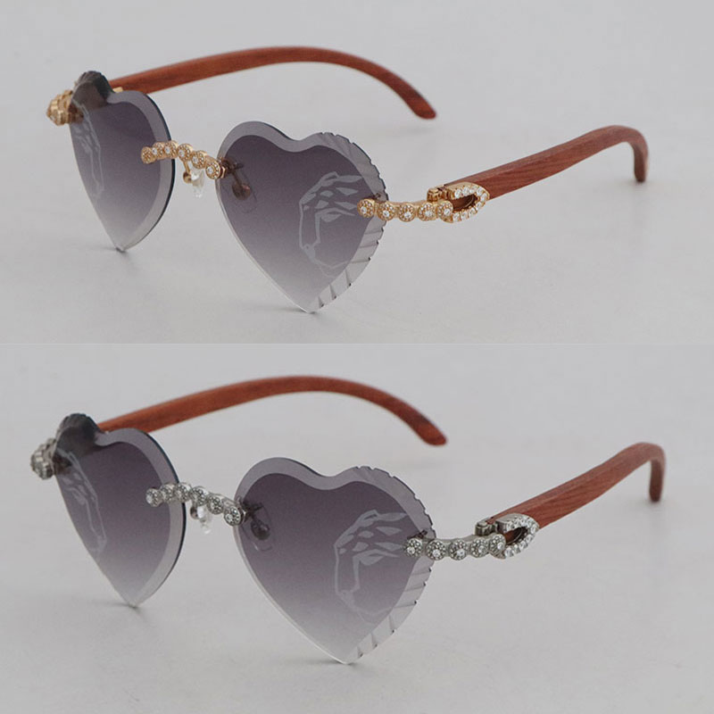 

Moissanite Diamond Set Rimless Wooden Sunglasses for Women 3524012 Wood glasses Men Detachable 3.0 thickness lens Designer Rocks glasses Leopard lenses Brown Hot