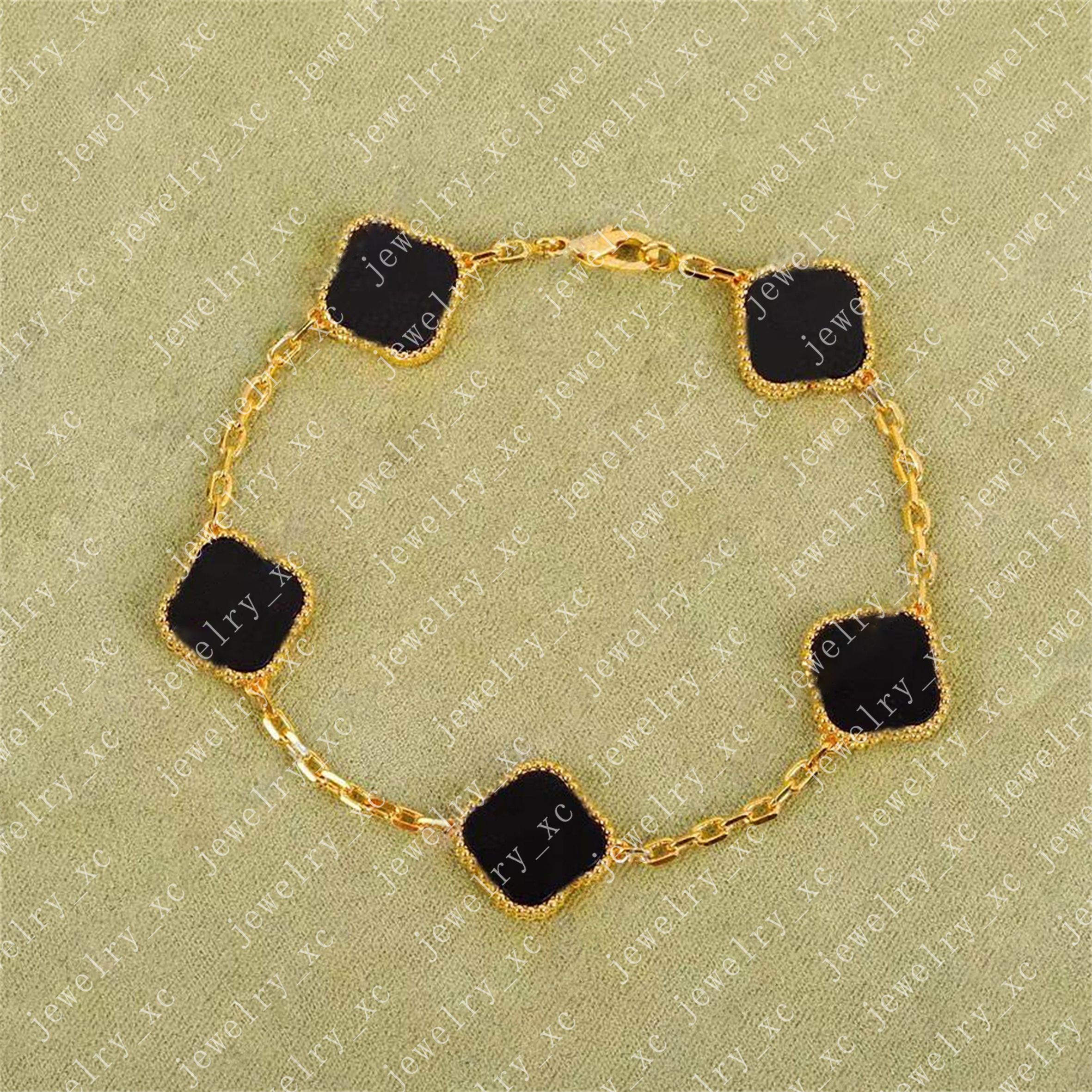 

luxury clover designer fashion charm bracelets for girls women 14K gold silver black white red green brand bracelet wedding party jewelry