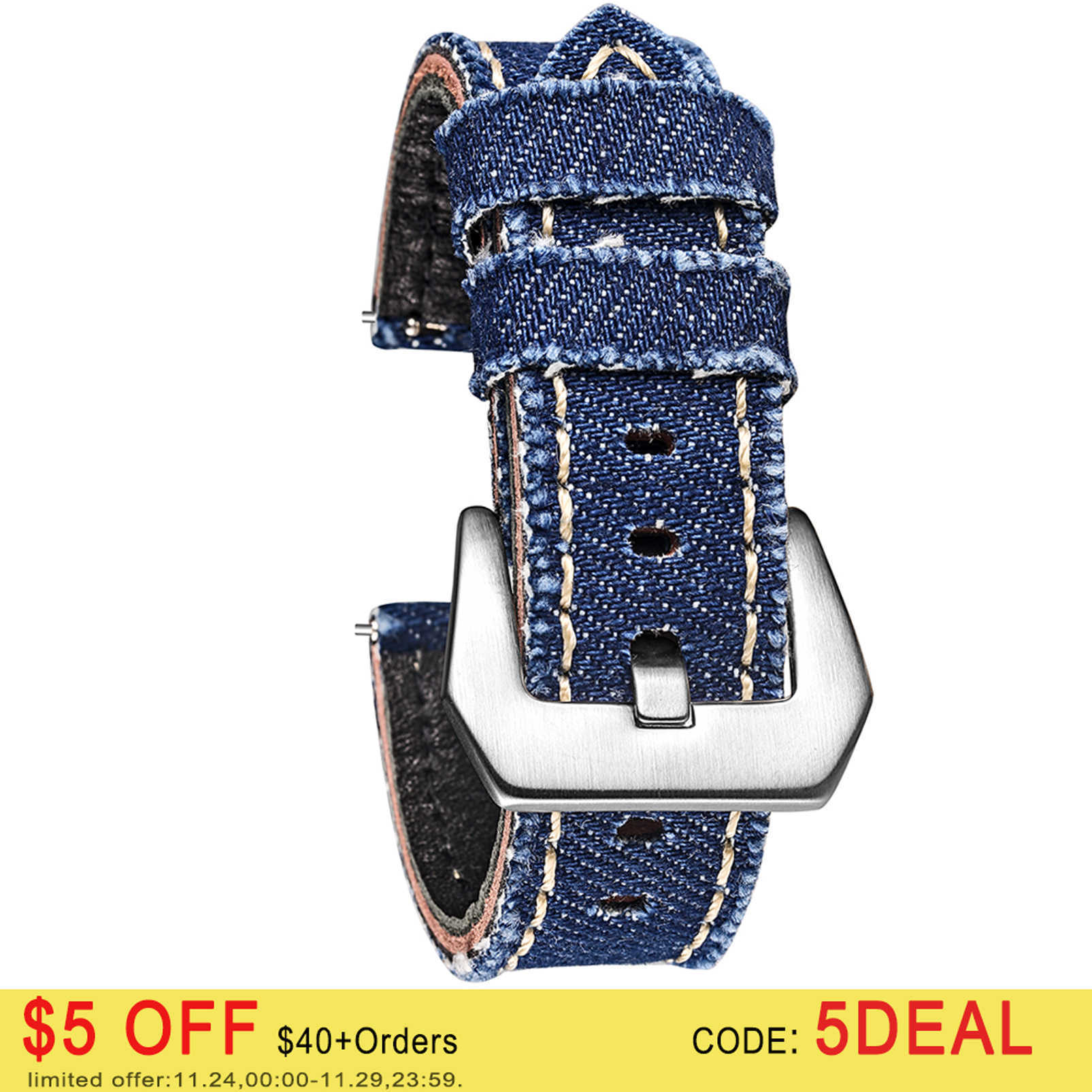 

Watch Bands Hemsut Canvas Watch Bands Quick Release Premium Denim Blue Two Pieces Watch Straps Matt Steel Buckle 20mm 22mm 24mm T221219