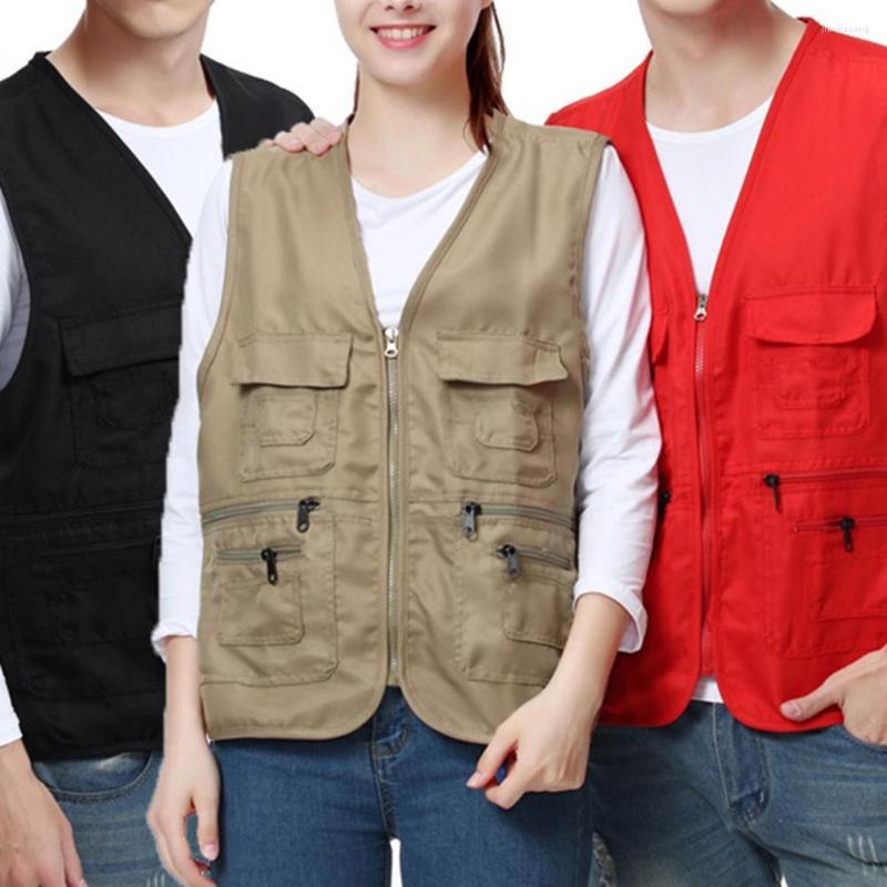 

Men's Vests Solid Color Multi Pockets Men Waistcoat V Neck Sleeveless Outdoor Vest Sweat Absorption Breathable Fishing For Travel, Black