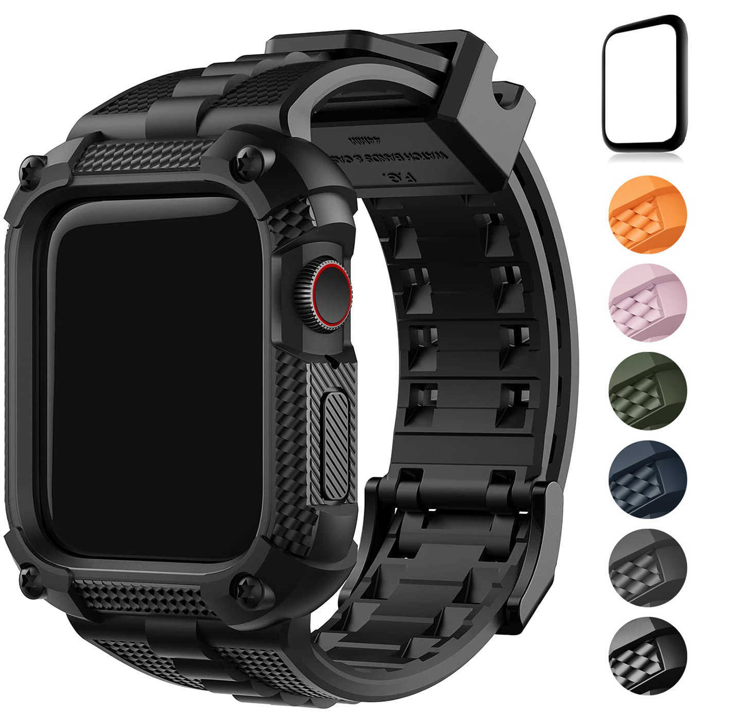 

Watch Bands Apple Watch Band with Rugged Case for iWatch 8/7/6/SE/5/4 45/44mm 41/40mm Apple Watch Sport Strap with Screen Protector T221213