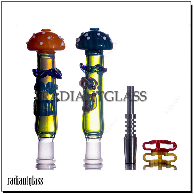 

New Smoking Pipes nector collector kit mushroom dab straw with Titanium Tip and Clip for Wax Dabber