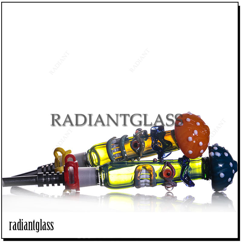 

New Smoking Pipes nector collector kit mushroom dab straw with Titanium Tip and Clip for Wax Dabber