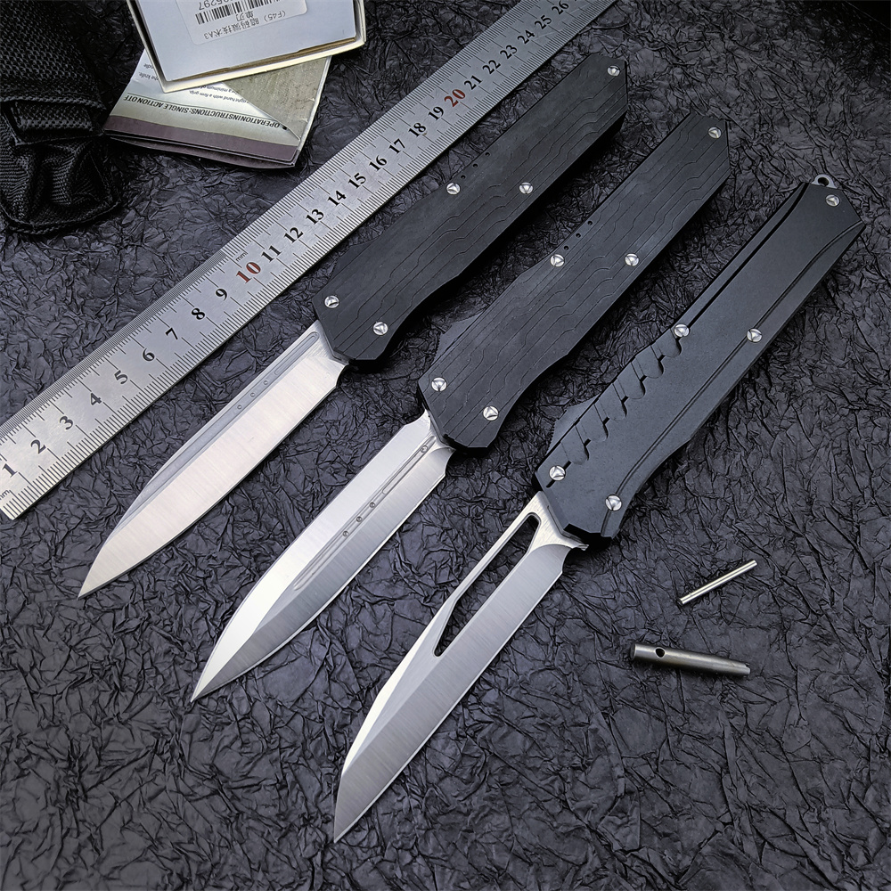 

Mic DC Munroe Cypher AUTO Knife Satin D2 Blade Black Aluminum Alloy Handles Thumb Slide Fast Opening Tactical Survival Knives UT85 UTX70 535 3300