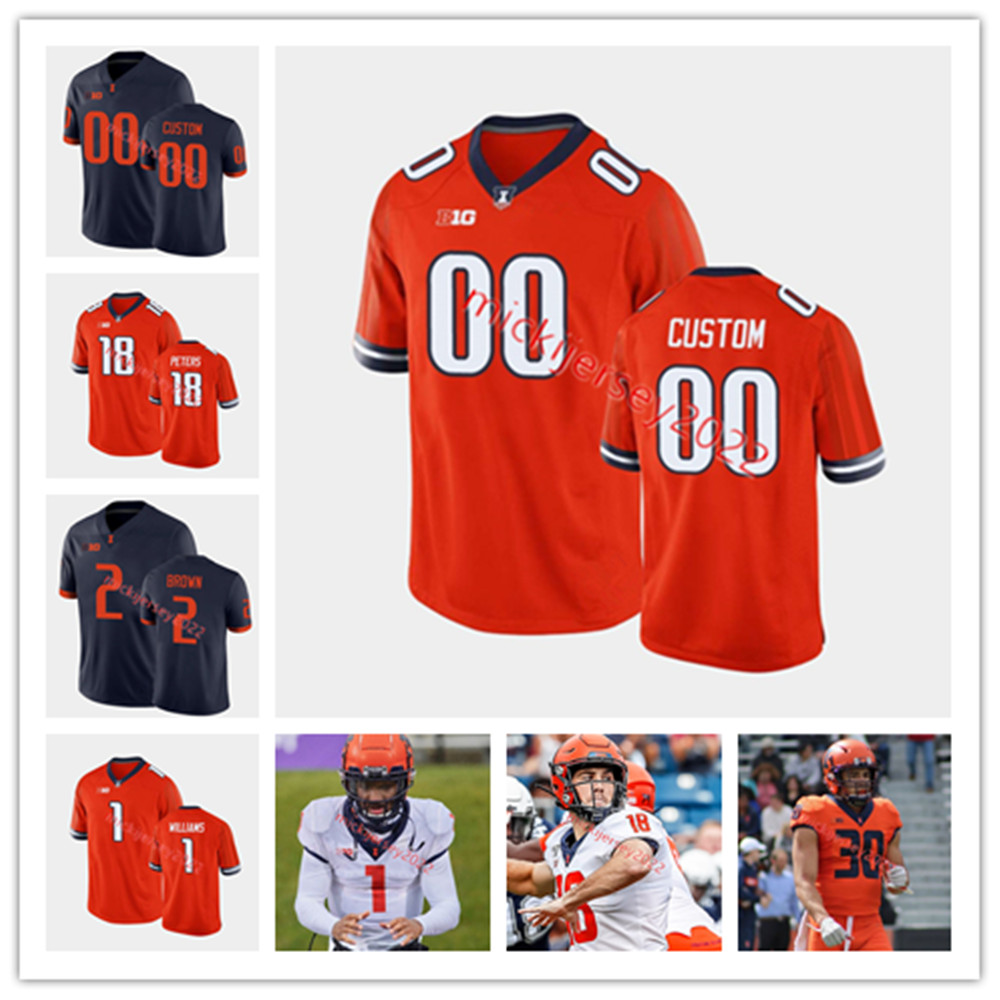 

American College Football Wear Illinois Fighting Illini Football Jersey Custom Stitched Mens Youth 21 Jartavius Martin 30 Sydney Brown 31 Devon Witherspoon Jersey, Orange