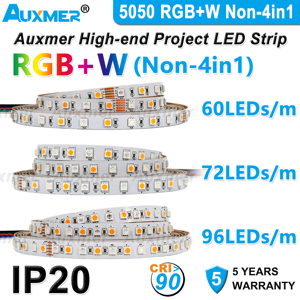 

Auxmer 5050RGBW LED Strip lights CRI90 96 or 72 or 60LEDs/m RGBW Non-4in1 IP20 DC24V for DIY KTV entertainment sports room