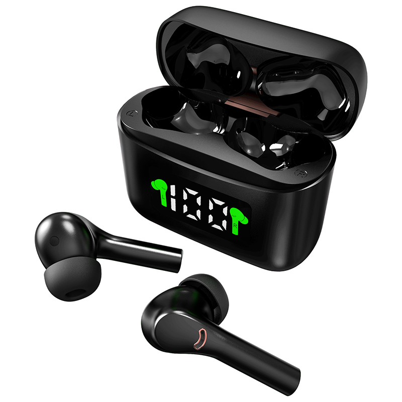 

1pc/lot J5 wireless earphones ENC talk ANC active noise cancelling binaear in-ear digital display headset with box, White