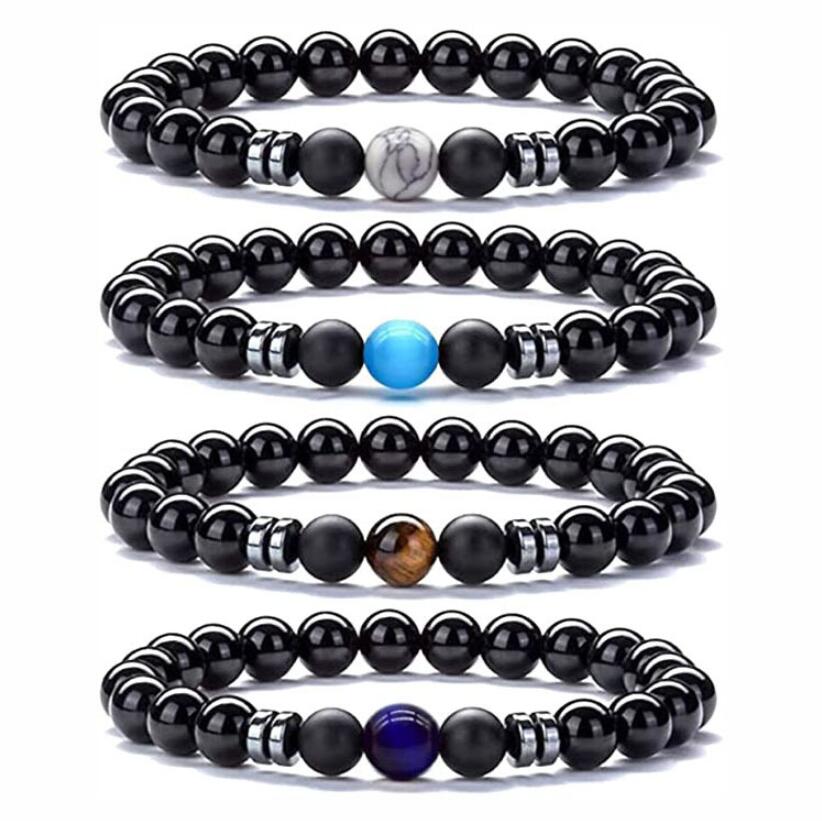 8MM Black Matted Bead Bracelet Hematite Opal Tiger's Eye Stone Elasticity Bracelet For Women Men Jewelry-image-828531907