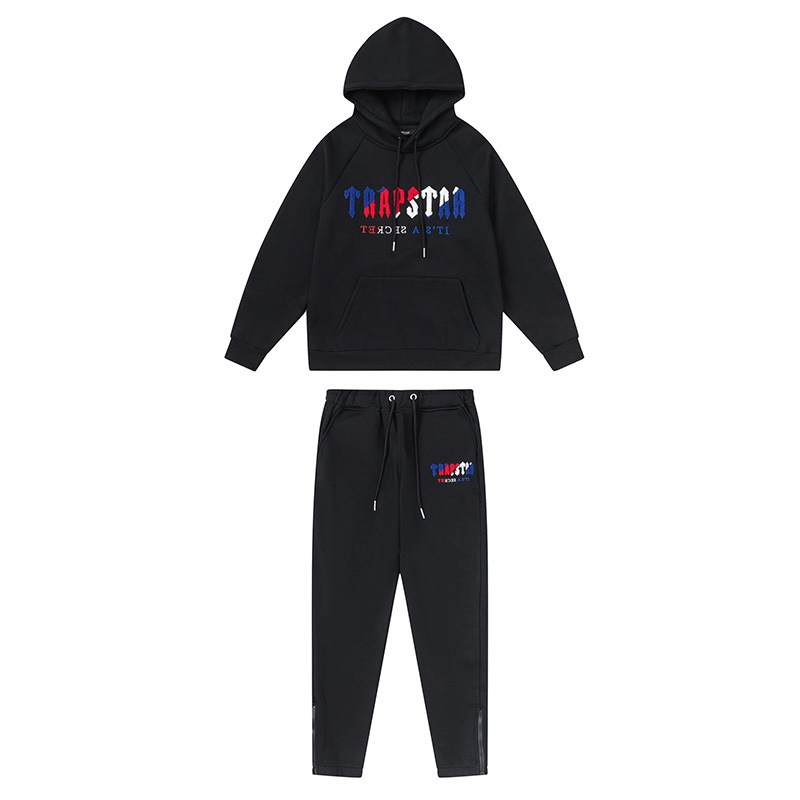 

Black Hoodie Trapstar Tracksuit Rainbow Towel Embroidery Decoding Hooded Men and Women Sportswear Suit QSKO