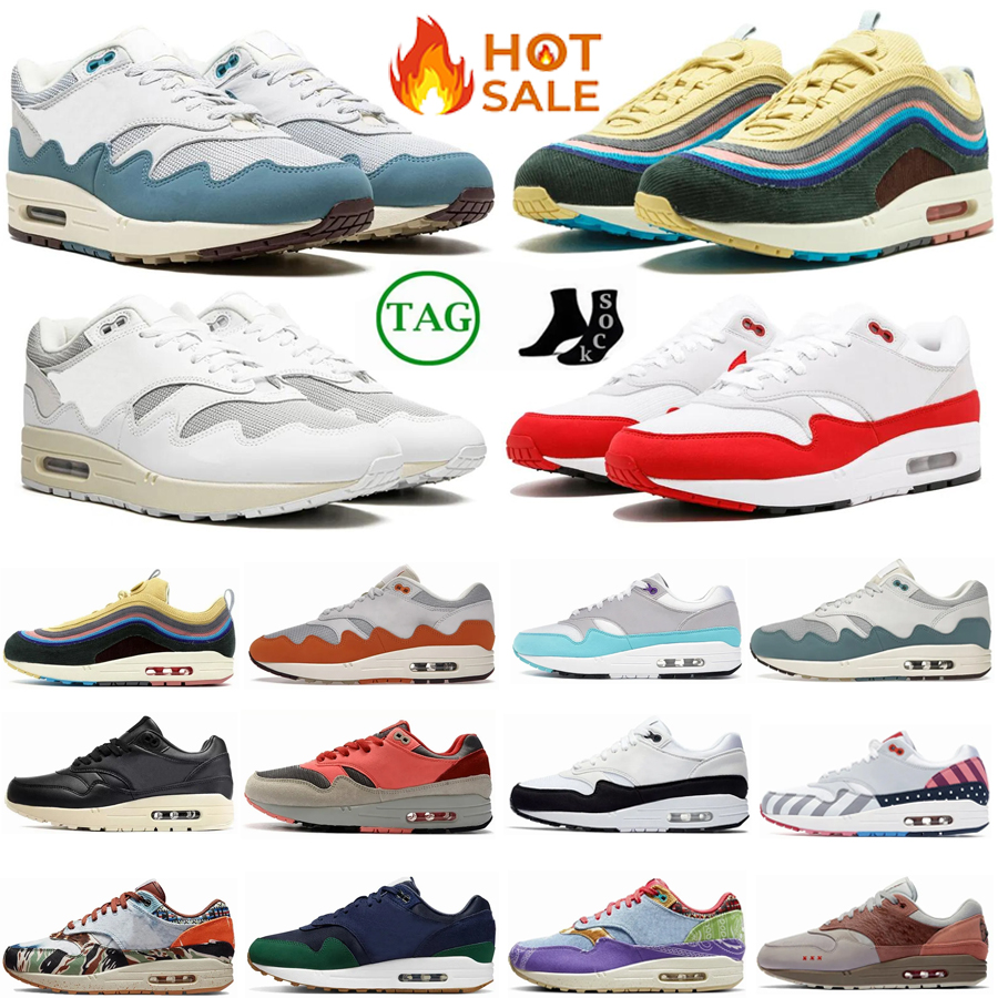 

OG 1 87 Mens Women Running Shoes 1s 87s Sean Wotherspoon Patta Night Maroon Black Noise Aqua Saturn Gold Bred Daisy Mens Have A day Trainers Outdoor Sports Sneakers, 40-45