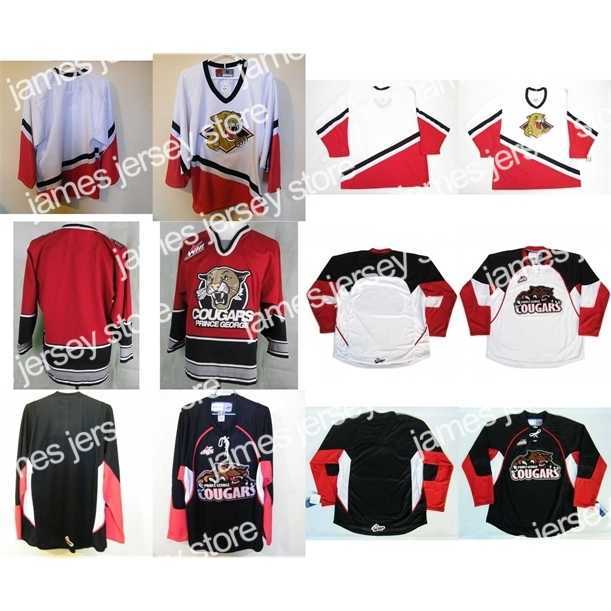 

College Hockey Wears Thr Mens Womens Kids WHL Prince George Cougars White Red Black 100% Stitched Ice Hockey Jerseys -6XL Goalit Cut Custom Any name Any, Custom any name&no.-white2