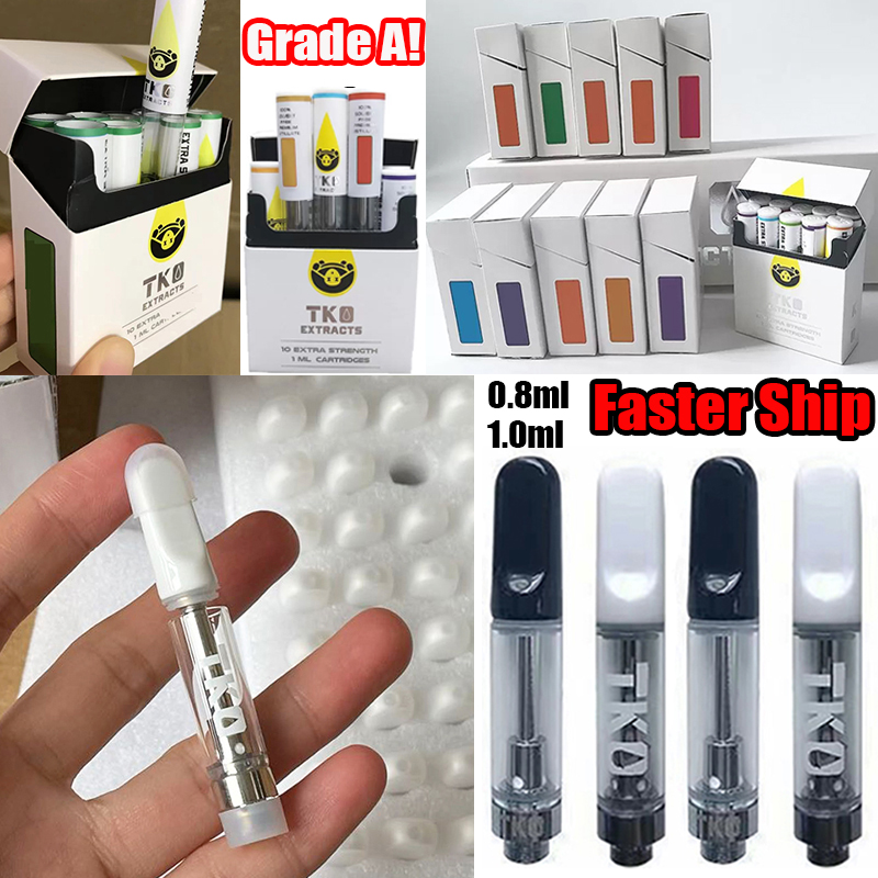 

Faster Ship TKO Sauce Vape Cartridge White Packaging Atomizers 0.8ml 1ml 510 Thread Thick Oil Carts Cartridges Glass Tank Dab Wax TH205 Empty Vapes Pen E Cigarettes