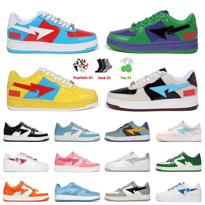 

Top Fashion Sports Bapesta Shoes Skate Sneakers for Men Women Bapestas Baped Sk8 Sta Pastel Blue Pink Luxury Designer Skateboarding Eur 36-45, A53 black suede