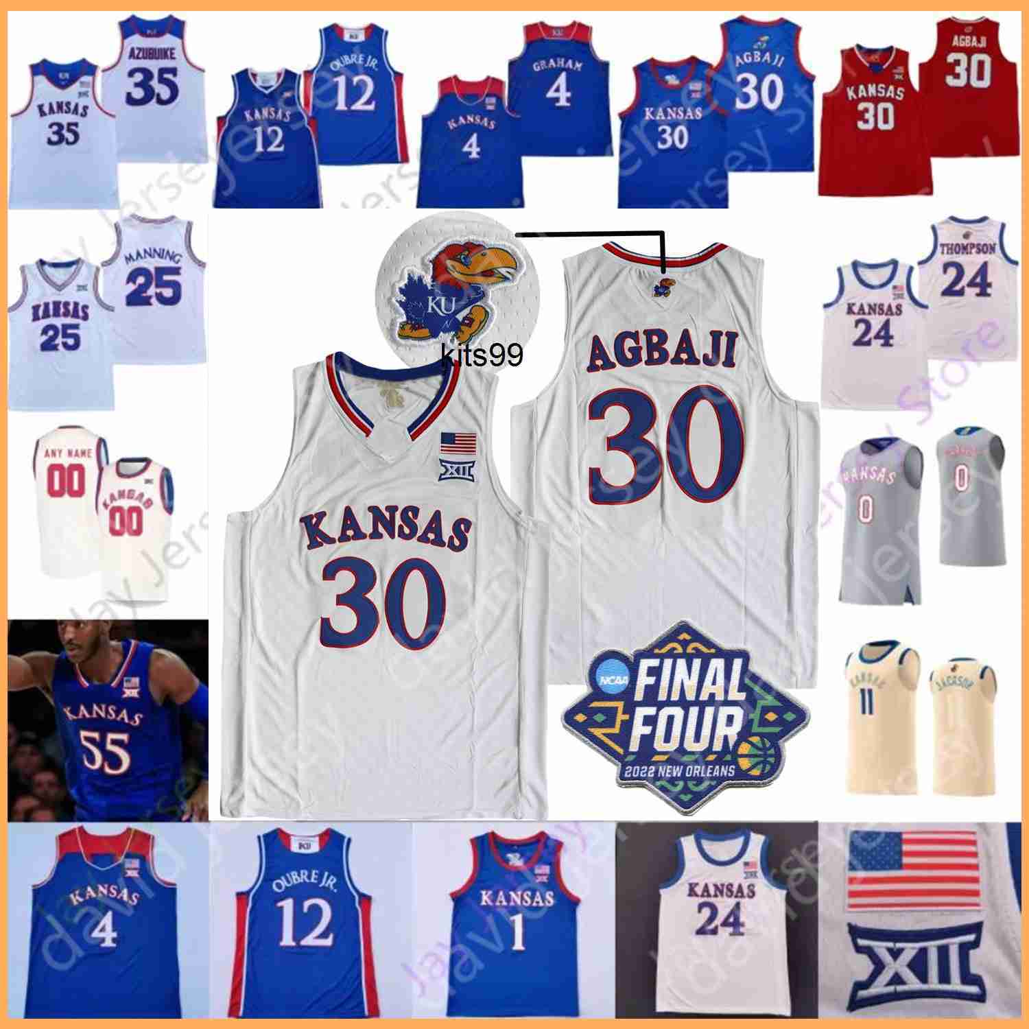 

2022 Final Four 4 Kansas Jayhawks Basketball Jerseys NCAA College Ochai Agbaji Gradey Dick Jalen Wilson Bobby Pettiford Jr Harris McCullar, Cream ii