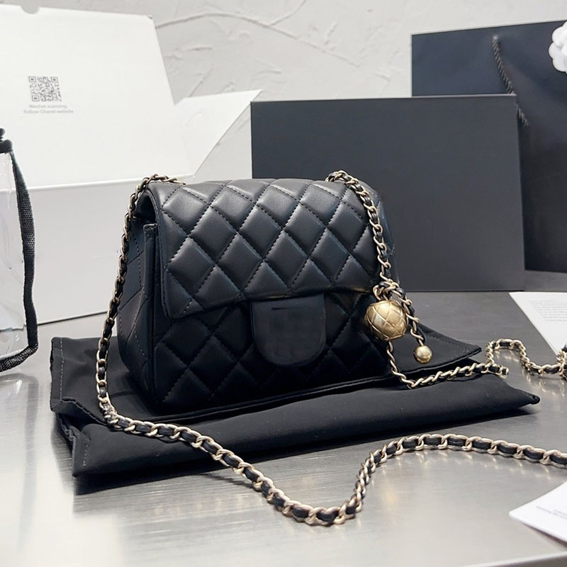 

CC Bags Luxury Brand Cross Body Golden Ball Mini Women Crossbody Bag Adjustable Chain Lambskin Leather Classic Flap Shoulder Bag Card Holder, Black