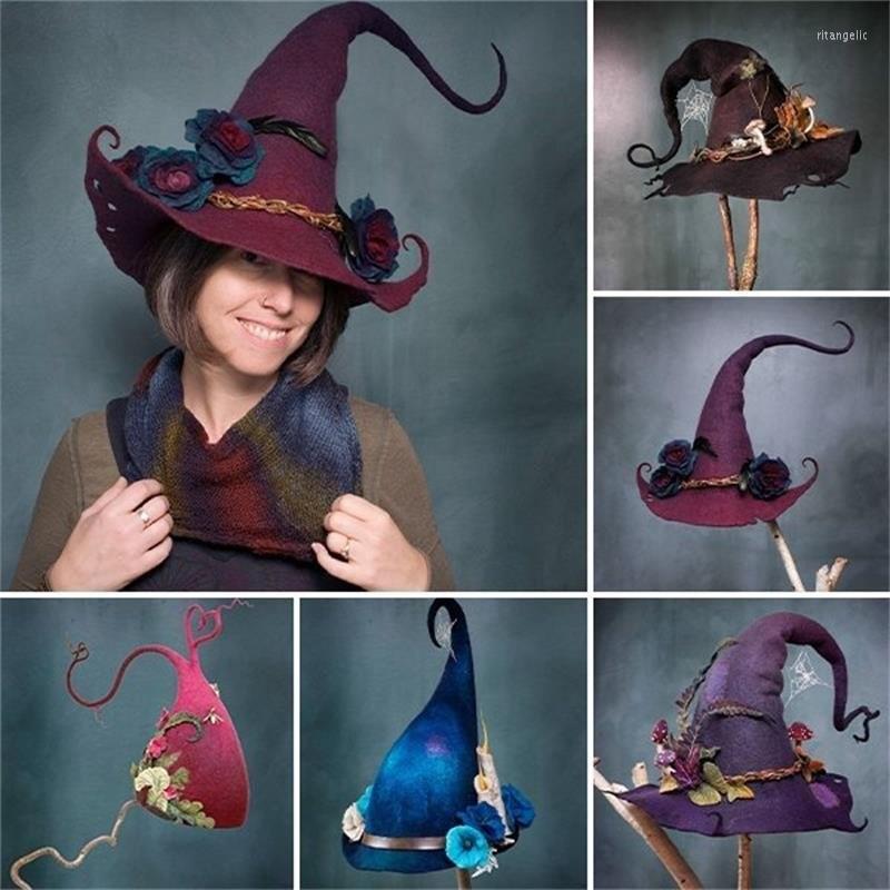 

Ball Caps Halloween Party Felt Witch Hats Fashion Women Masquerade Cosplay Magic Wizard Hat For Clothing Props 2022, Purple