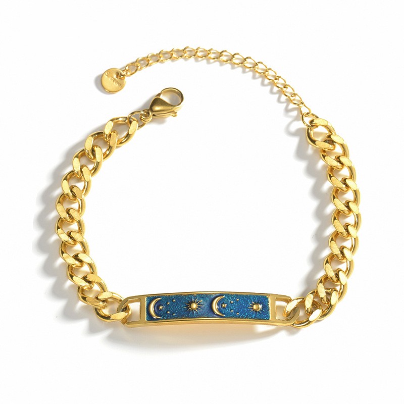 

jewelry charome designer bracelets men charm luxury wedding wholesale personality simple wind moon sun blue enamel bent brand bracelet evil eye Bracelets for women