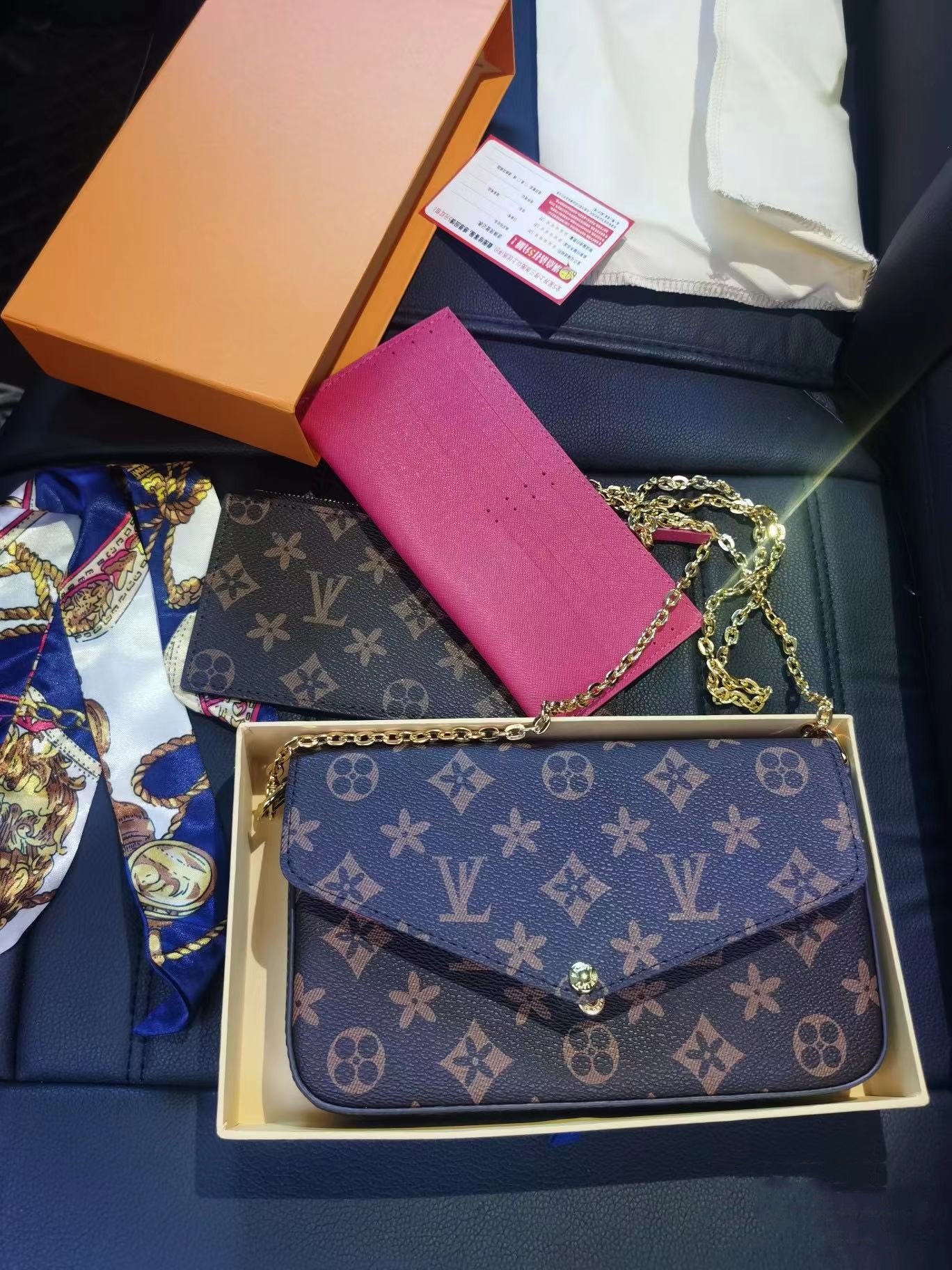 

3pcs Luxurys Designers Bags Genuine leather Purse Women Fashion Monogrames Crossbody M64064 louise vutton Crossbody viuton Bag, Red