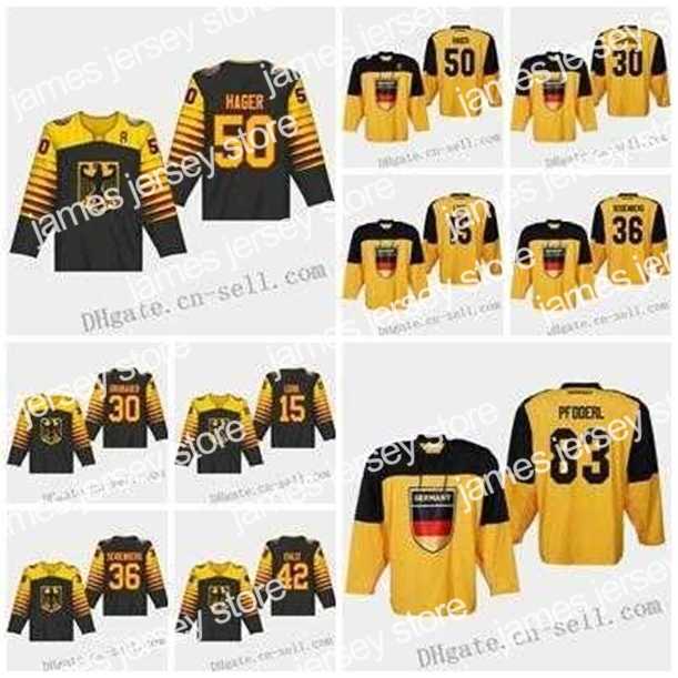 

College Hockey Wears Thr Custom 2019 IIHF World Championship Germany Jersey 83 Eonhard Pfoderl 42 Yasin Ehliz Seidenberg Loibl 50 Patrick Hager Grubauer Blank, Womens s-xxl black