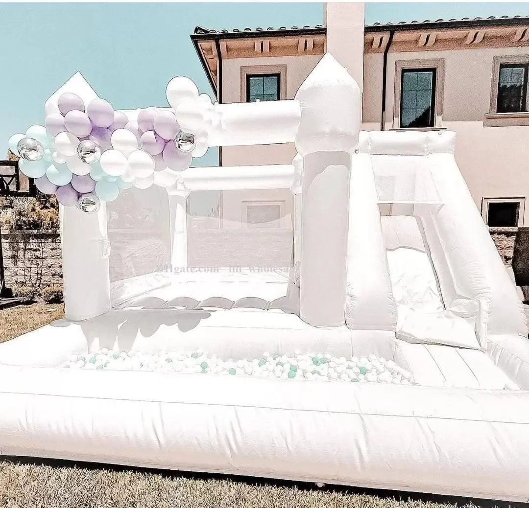 

the courtyard playhouse Kid slide Jumping playhouse Party White Inflatable Wedding Bounce House With Ball Pits Bouncy Castle jumper Houses For Outdoor fun