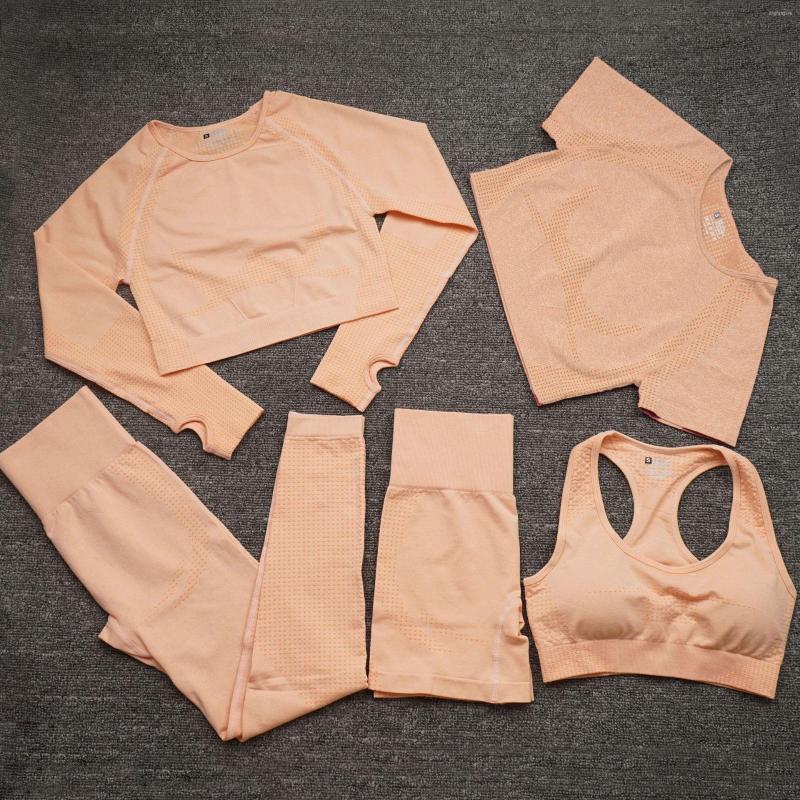 

Active Sets Yoga Suit Exercise Set Women's Seamless Quick Drying Long Sleeve Classic Five Piece Fitness Cutout, Light green
