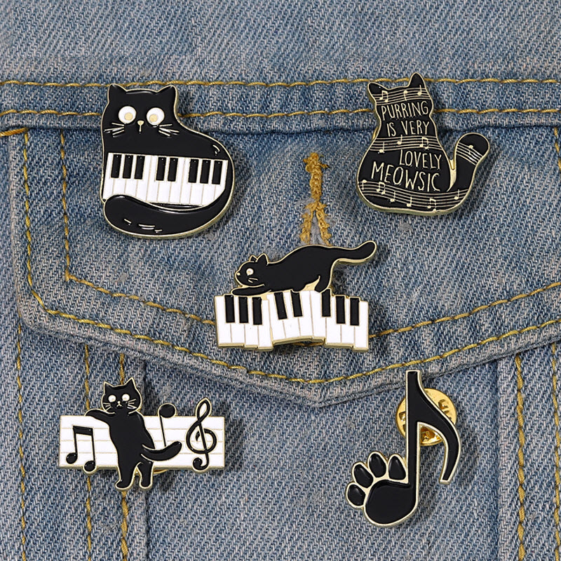 

Cat Pace Enamel Pins Custom Piano Keys Kitten Musical Note Brooches Lapel Badges Animal Music Jewelry Gift for Kids Friends, Color #1