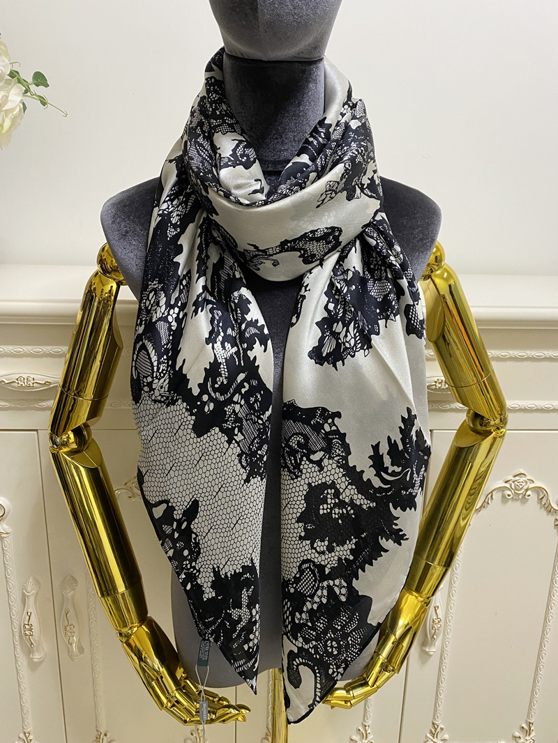 

Women's square scarves shawl 100% silk classic fashion print letters lace pattern size 120cm- 120cm