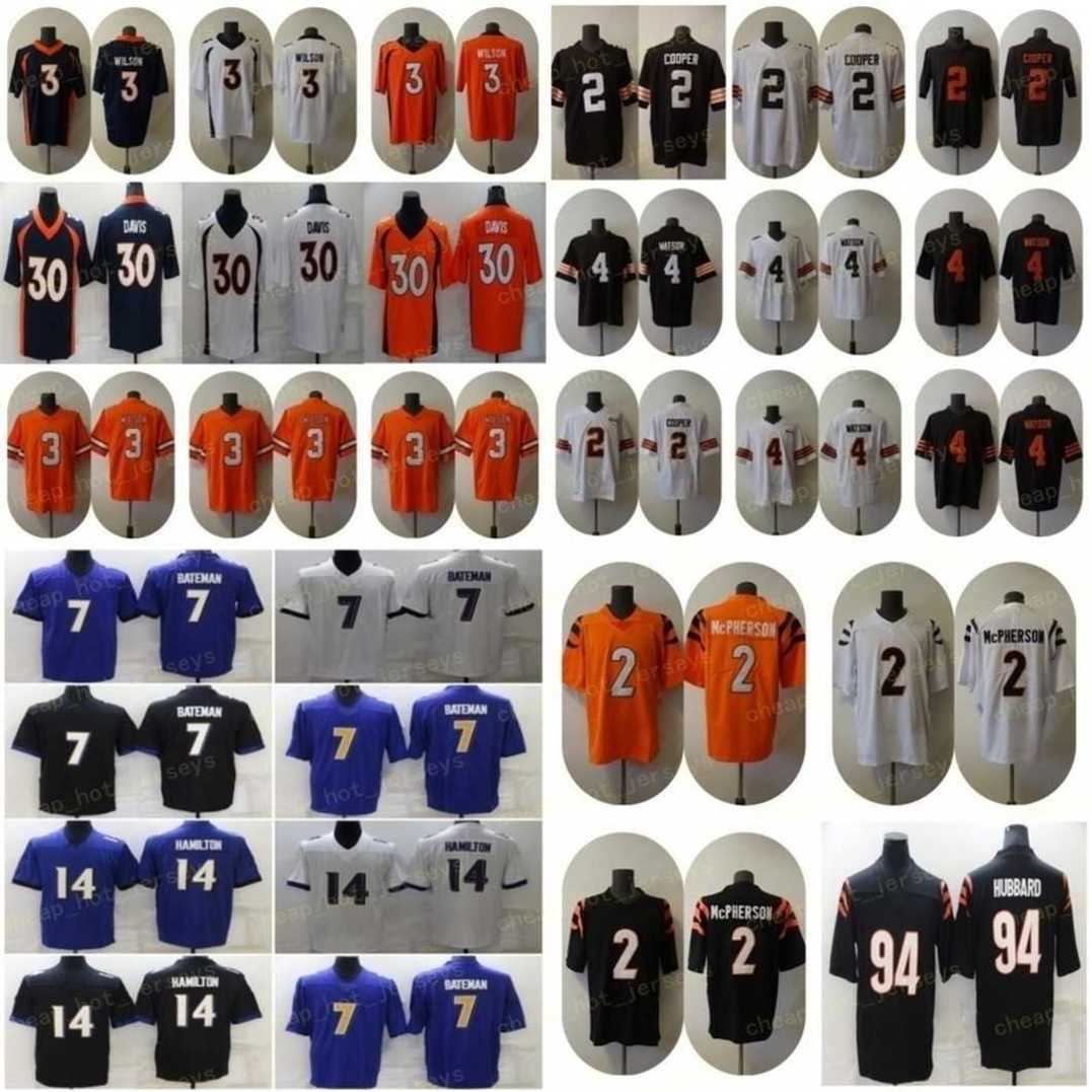 

3 Russell Wilson Football Jersey 7 Rashod Bateman 14 Kyle Hamilton 2 Evan McPherson 94 Sam Hubbard 2 Amari Cooper 4 Deshaun Watson 30 Terrell Davis Stitched, Men