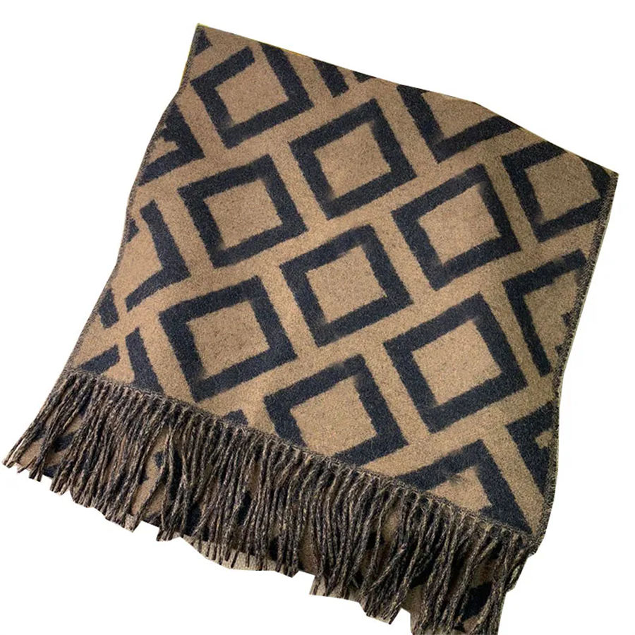 Lettres Classiques Cachemire Jacquard Longue Barbe Écharpe Pour Femmes Designer Écharpes En Tricot Revers Tête Écharpes En Soie Designers De Luxe