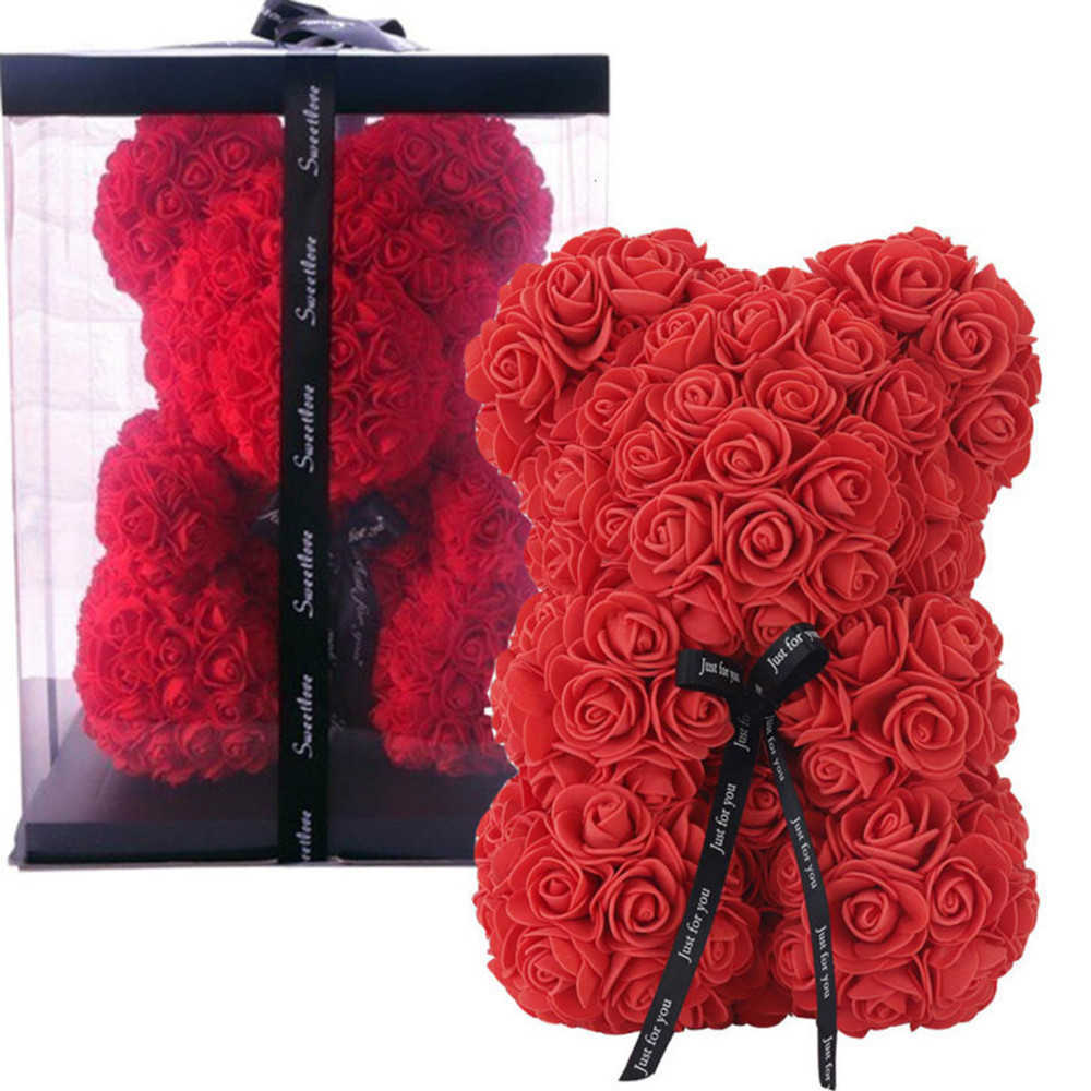 Dried Flowers Artificial 25cm Rose Bear Girlfriend Anniversary Christmas Valentine's Day Gift Birthday Present For Wedding Party Y2212-image-828374122
