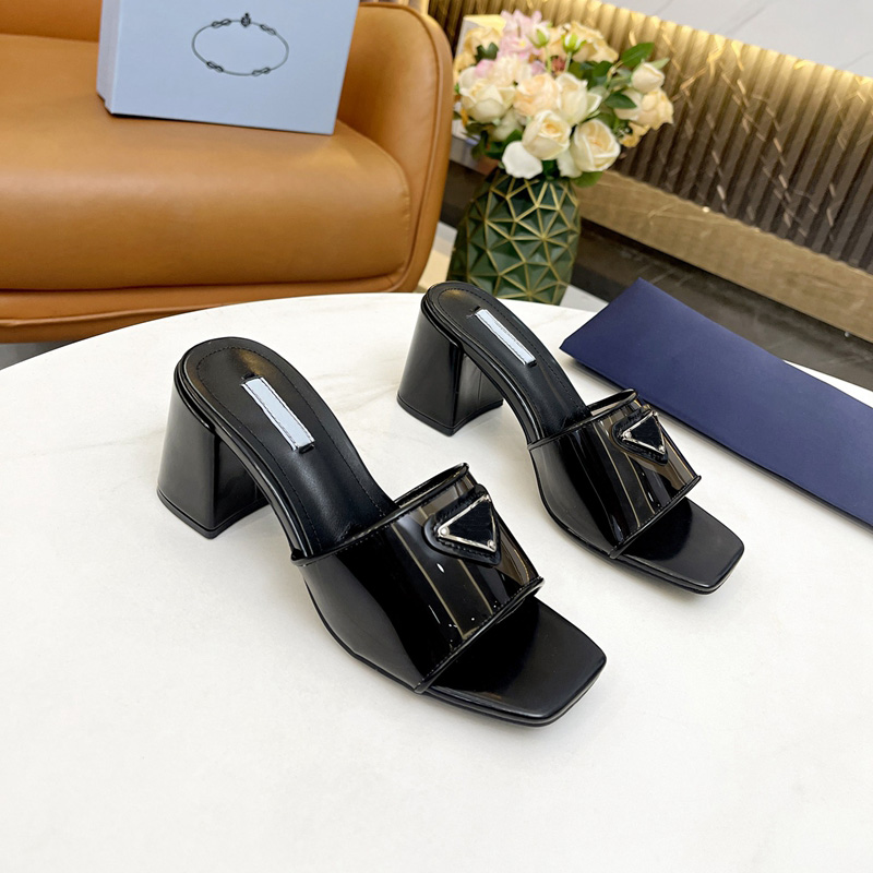 

With Box Black Celeste Transparent Slipper Sandals Mid-Heel Slides For Women Block Heeled Slippers Mules Home Casual Fashion