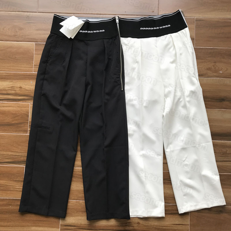 

High Waist Straight Pants Half Zipper Breathable Legging Women Elastic Waist Leggings Four Seasons Capris, White