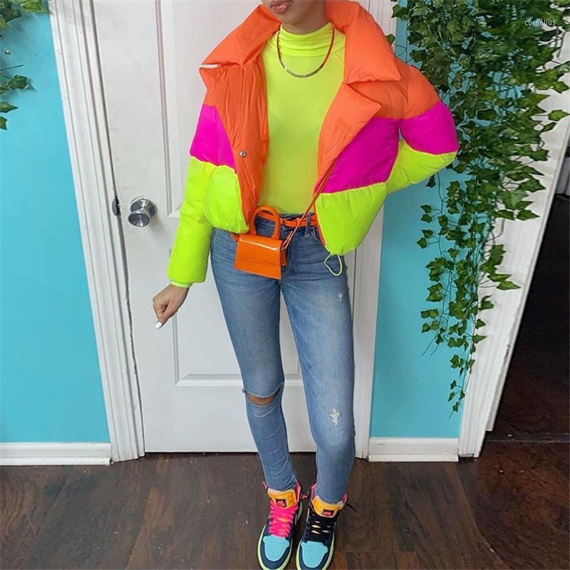 Women&#039;s Trench Coats DSMTRC Patchwork Winter Warm Streetwear Baddie Clothes Long Sleeve Fashion Outerwear Padding Puffer Funnel Neck Jacket-image-828716069