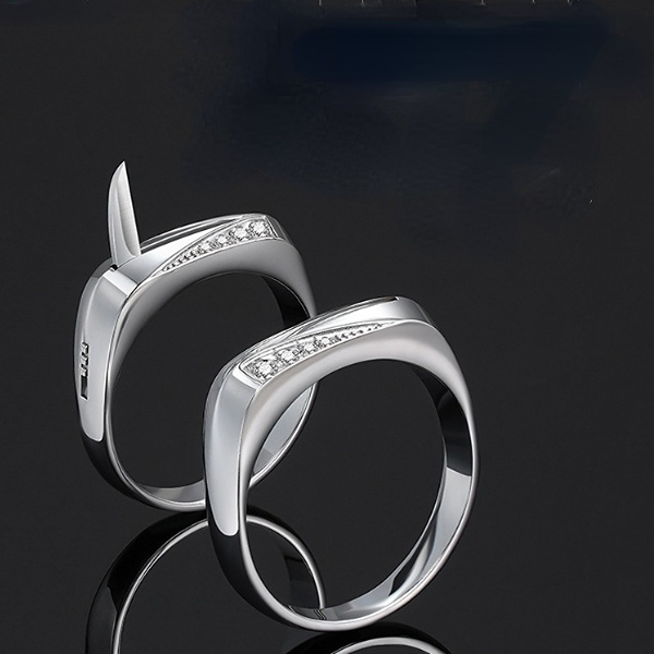 

Diamond-encrusted new men's and women's stones defense ring knife titanium steel jewelry ring blade
