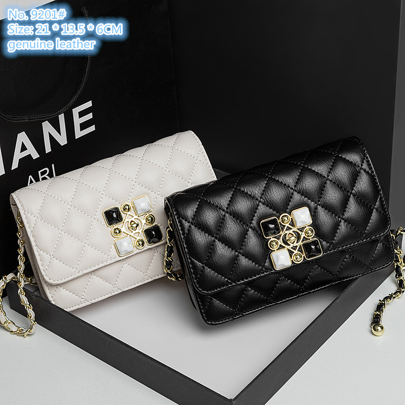 

Wholesale factory ladies shoulder bags 2 colors sweet lady diamond chain bag classic sewing retro handbag elegant black rhombus mobile phone coin purse, White-9201#