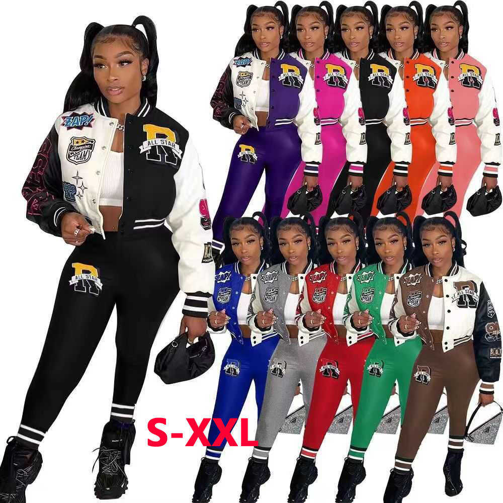 

Womens Tracksuits Spring Winter Letter Print Double Thread Jacket Fashion Club Two Piece Pants Set Designer Clothes, Purple