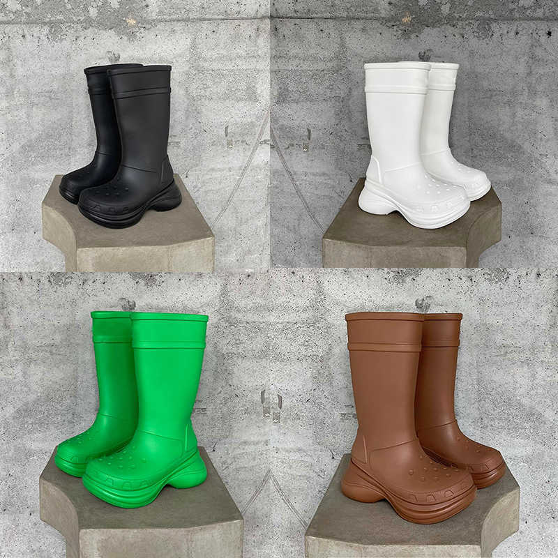 

Men Women Water Boot Designer Betty Boots PVC Rubber Beeled Platform Knee-high Tall Luxury Non-Slip Rain Boot Rubber Waterproof Welly Boot With Box Size 35-45 NO434