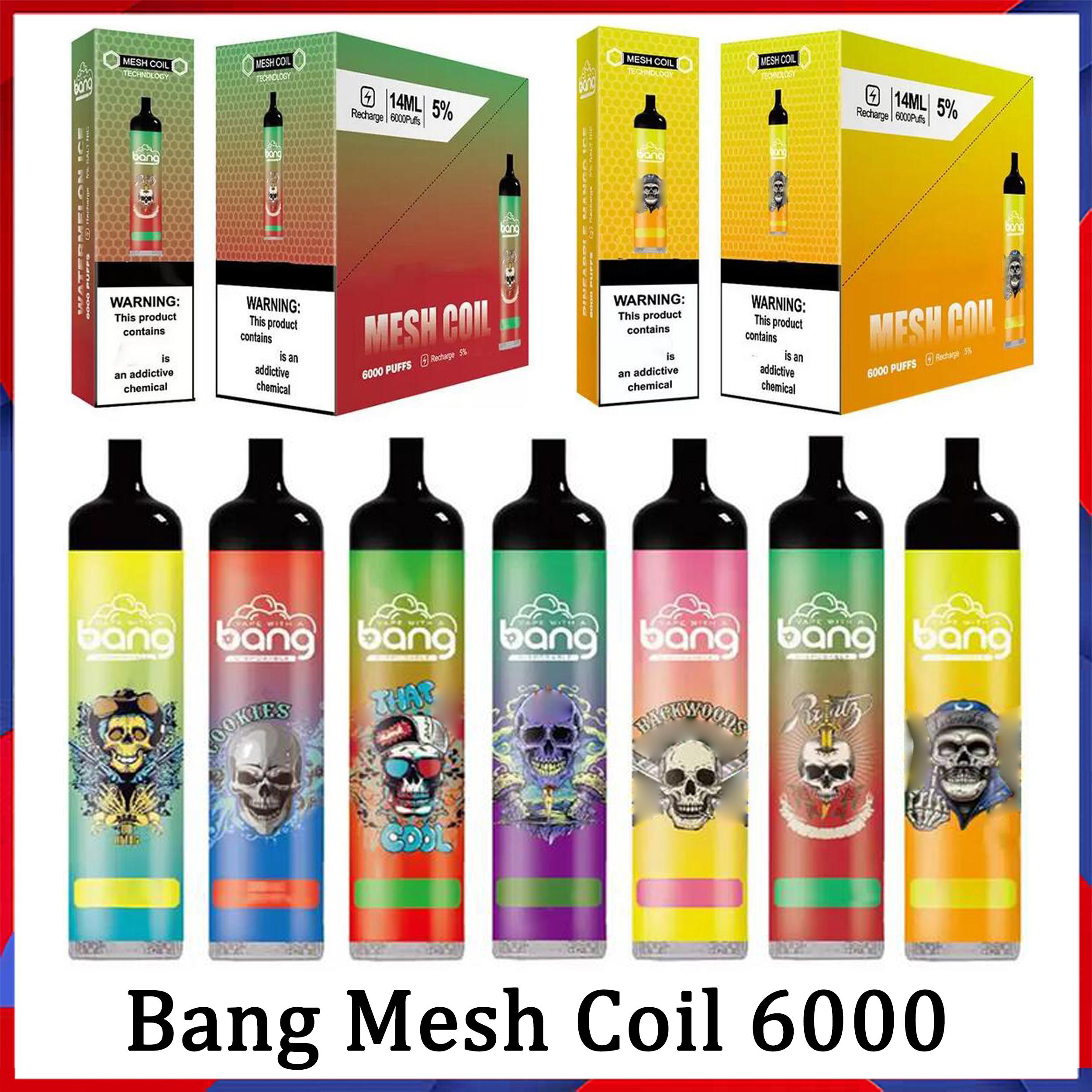 

original e cigarette bang mesh coil 6000 puffs disposables vape pen puff 6000 vapes bar disposable vaper rechargeable battery prefilled pods cartridge desechables