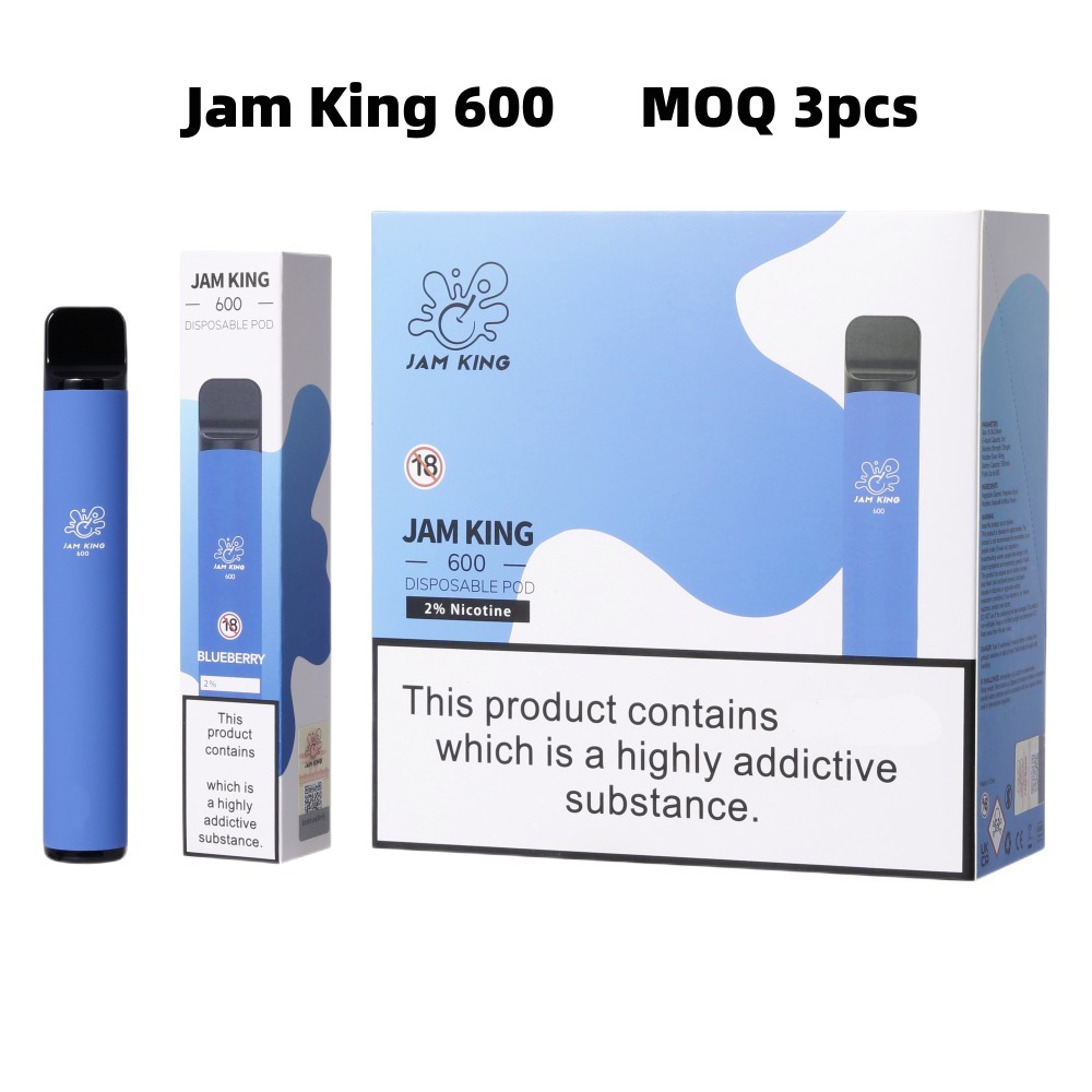 

Puff 600 vapes disposable E Cigarette Jam King 600puff Vape Pen kit 2ml 550mAh MOQ 10 pack box nic 2% wholesale bulk vs Air Bars elux legend 2600 800