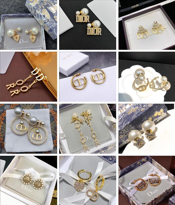 

D Pearl Letter Earrings Rings Bracelets New Fashion Clothing Design Earring luxury temperament high-grade dupe, #19