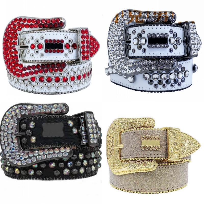 

Special crystal Designer Belts mens wide belt cowboy bling crystal leather cinturon adjustable buckle width 2023 classic skull luxury letter women red belt, Free box