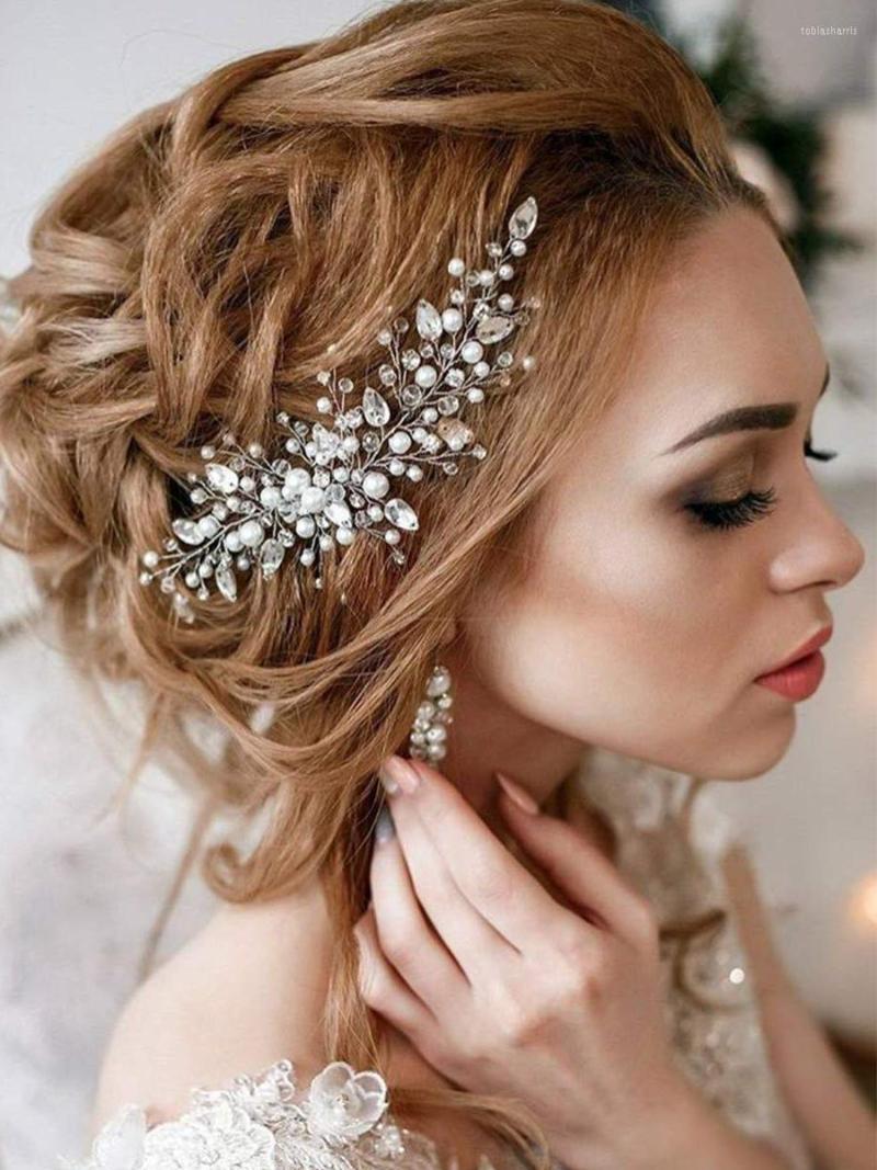 

Headpieces Trendy Silver Bridal Hair Comb Crystal Pearls Rhinestones Headbands For Bride Ornaments Elegant Women Wedding Accessories